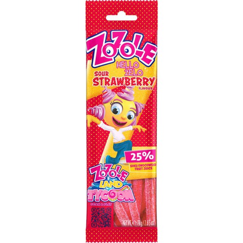 Żelki o smaku truskawkowym z nadzieniem cukrowym, super kwaśne Zozole 75 g