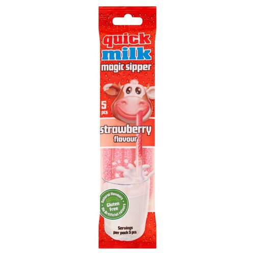 Słomki smakowe do mleka o smaku truskawkowym Quick Milk 5 x 6 g