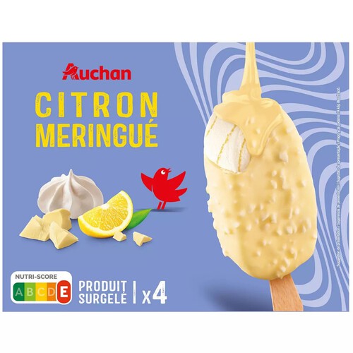 Lody na patyku o smaku cytrynowo-bezowym 4 szt. Auchan 4 x 75 g